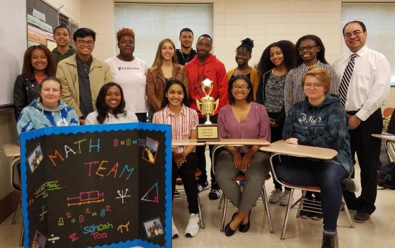 Westlake High School won the 2018-19 High School Math Team competition. High school math teams compete in monthly challenges by completing a series of individual, team and relay questions. Scores accumulate during the year to determine an overall Charles County champion. Pictured are students who competed on the Westlake Math Team. Seated, from left, are students Hailey Kolberg, Brianna Wilson, Krisha Patel, Adrianna Willis, Megan Carr and team sponsor Paul Kanterman. Standing, from left, are students Jordan Bellamy, Maurice Anderson, Miguel Darcera, Nadjia Haskins, Courtney Schaefer, Kevin Hughley, Andre Jackson, Nneoma Ddoji, Eleni Varles and Raven Ragland. Not pictured are Waliullah Ghori, Amaya Nelson, Jamel Raiford, Kenni Bell, Desean Bennett and Gillian Gibson. 