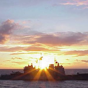 Sunset behind U.S. Warship