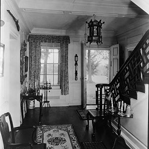 Entrance hall and stairs, looking east