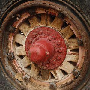 Wooden spokes on Old Fire Truck