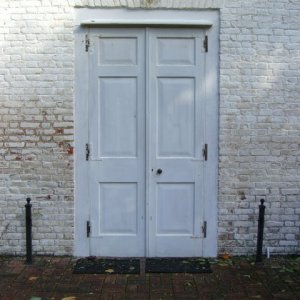 The simple front door of the church