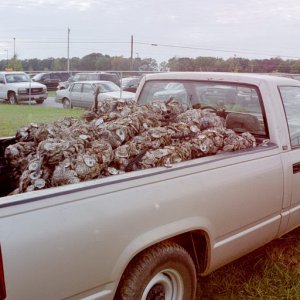 The leftover shells loaded on a truck to be hauled away
