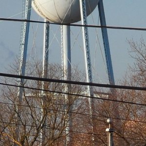 Water tower and wires