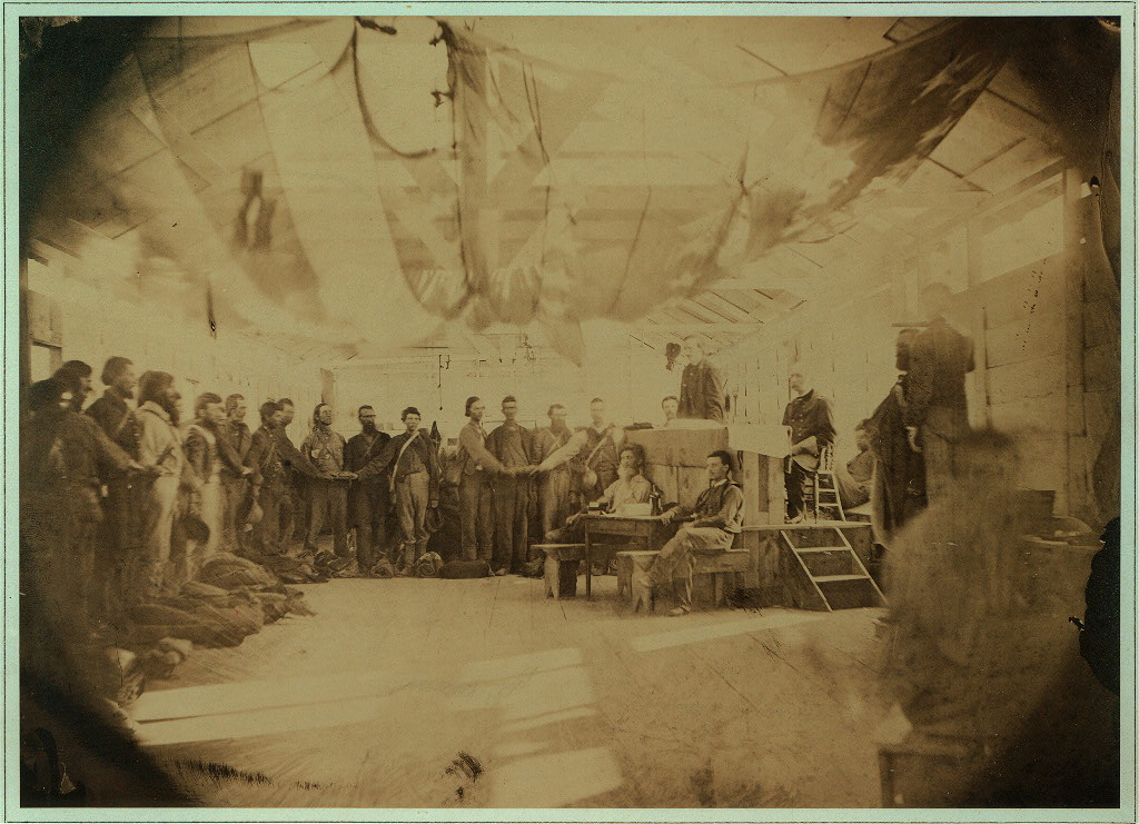 Prisoners at Point Lookout taking the oath of allegiance