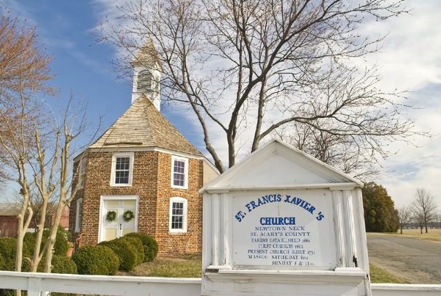 St Xavier church with sign