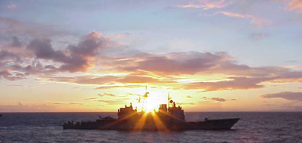 Sunset behind U.S. Warship