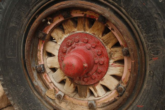 Wooden spokes on Old Fire Truck